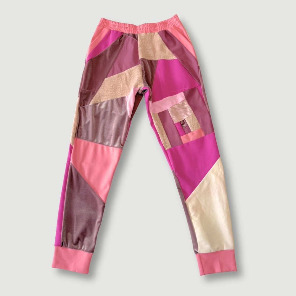 Zero Wasted Daniel ZWD Patchwork Jogger Pants Womens L Pink Velvet Recycled USA